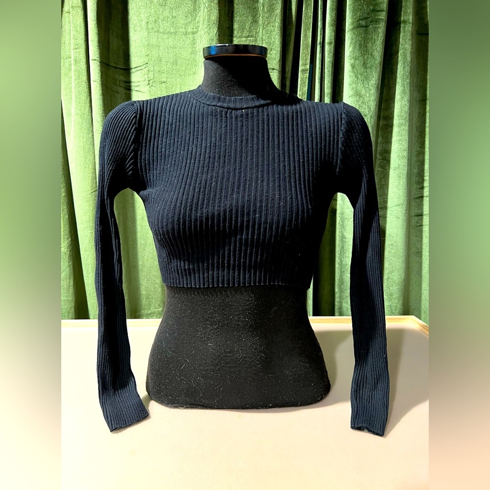 Zara, Black Ribbed Long Sleeve Crop Top